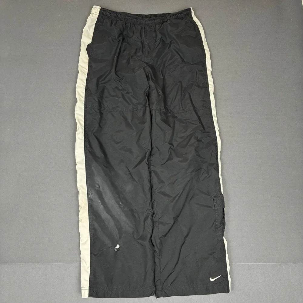 Vintage Y2K Nike Black Trackpants Men's Size Medium White Side Stripes